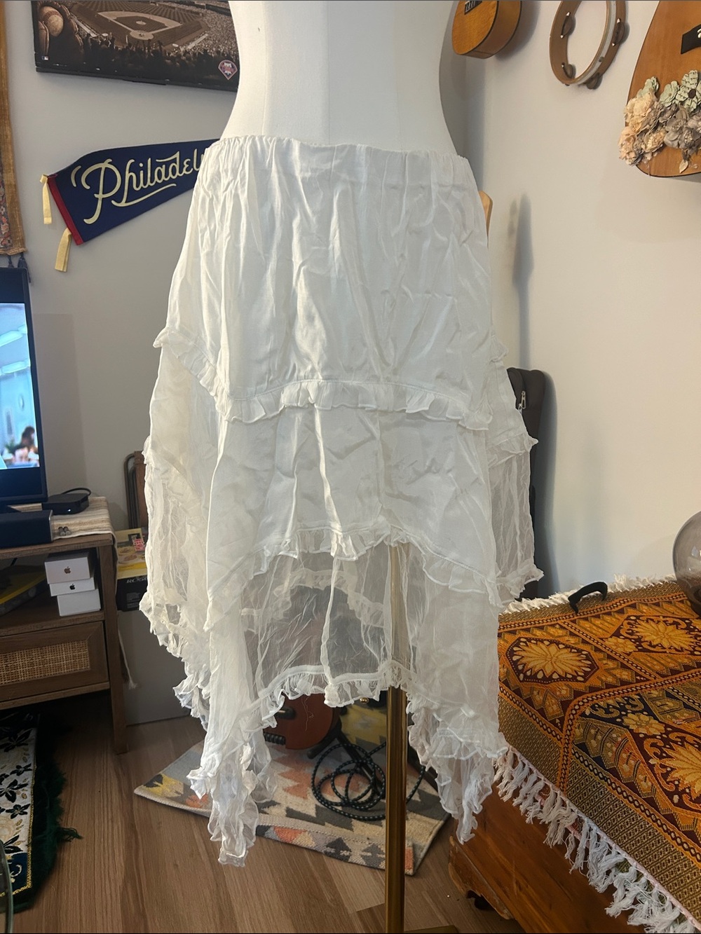 NWT Free People White Tiered Ruffle High-Low Skirt